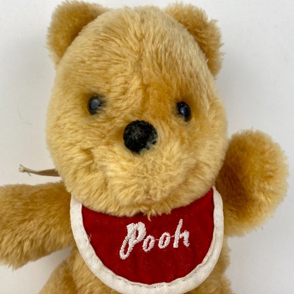 Vintage Disney Pooh Bear Plush, 1960s Winnie the Pooh with bib, NUTSHELLS - Picture 2 of 8